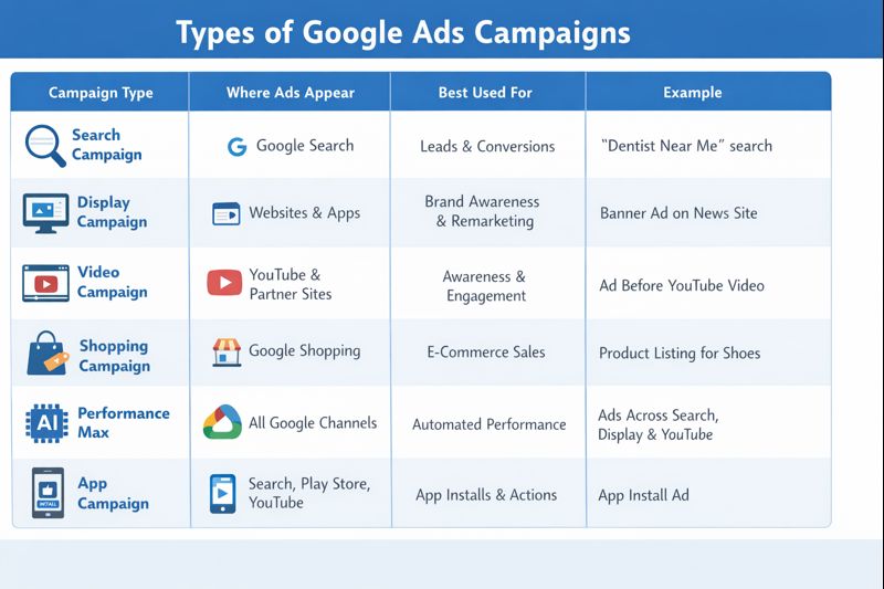Different Types of Campaigns in Google Ads